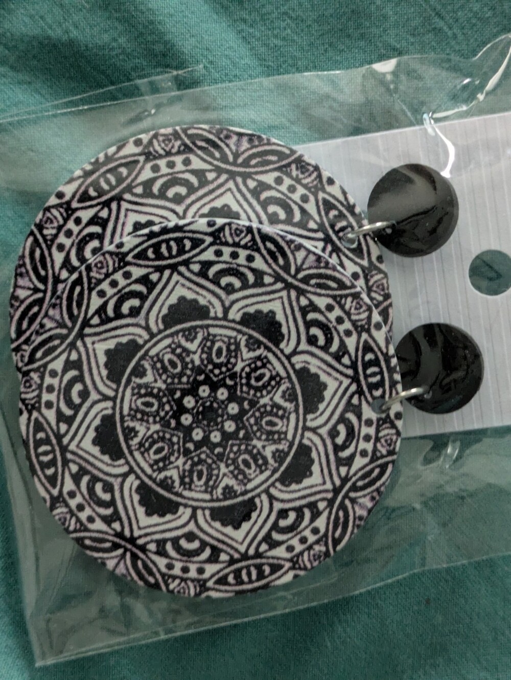 Black & White Mandala Disc Earrings Brand New Wood Boho Festival Indie